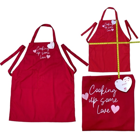Always First Apron Halter Waist Tie Adjustable Pocket 28 x 22 in Red Pink - Picture 1 of 16